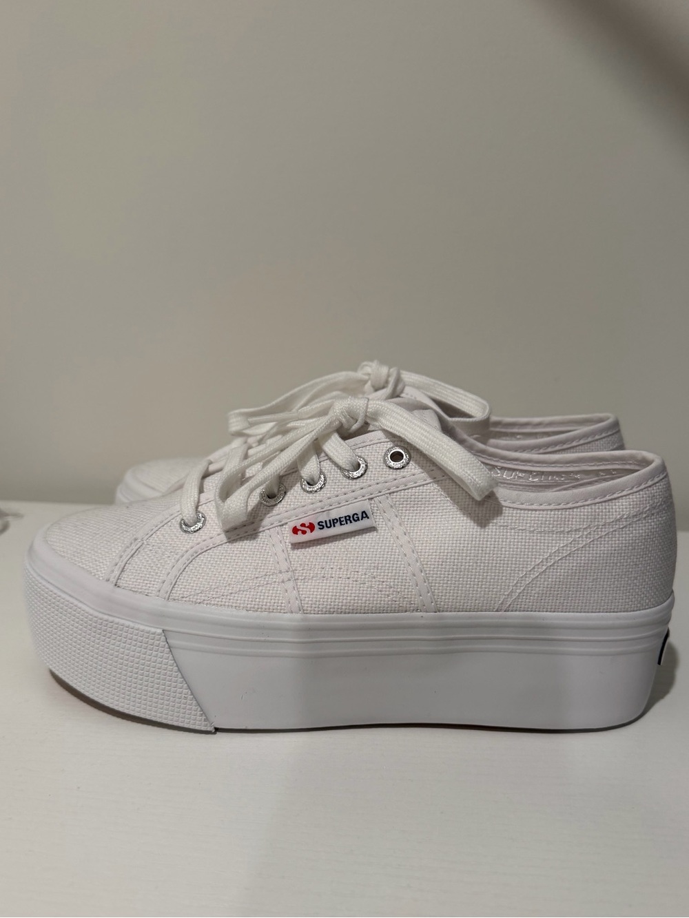 Superga White Platform Canvas Lace-Up Sneakers